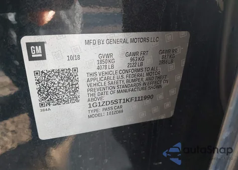 2019 Chevrolet Malibu Lt z USA, uszkodzony, nr VIN 1G1ZD5ST1KF111990
